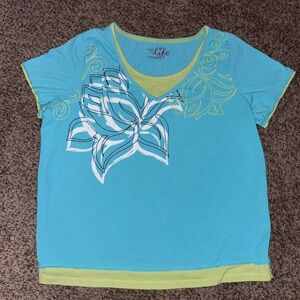 Y2K layer Blue and green flower graphic baby tee